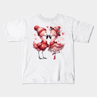 Valentine Love Flamingos Kids T-Shirt